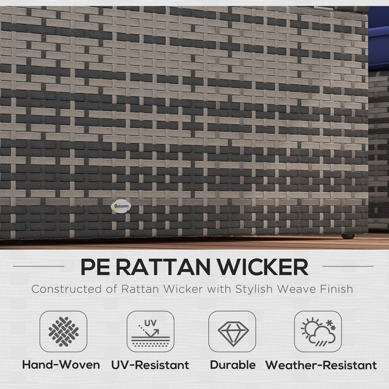 6 Seater Rattan Garden Furniture Set With Cushions and Storage Tables Grey With Navy Blue by Outsunny