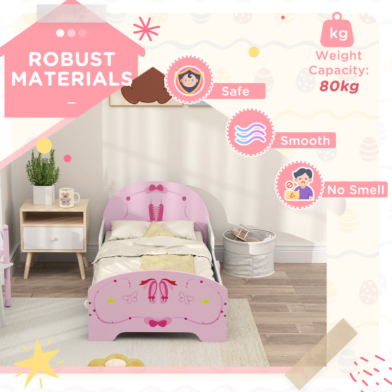 Pink Ballet Theme Toddler Bed Frame with Safety Rails for Ages 3-6 by AIYAPLAY