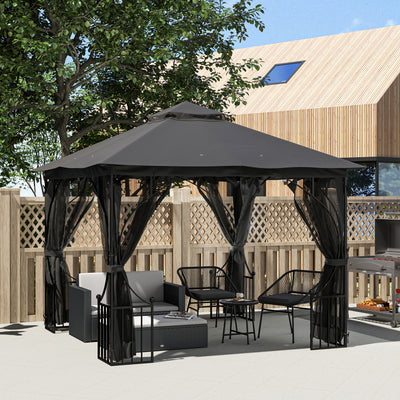 Dark Grey 3 x 3m Garden Gazebo Outdoor Canopy with Netting and Metal Frame by Outsunny