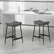 Set of 2 Industrial Bar Stools with Curved Seat for Kitchen or Dining Room Grey