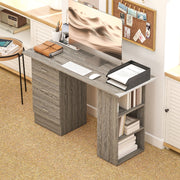 Computer Desk With Drawers and 3 Storage Shelves for Home Office Workstation, Grey