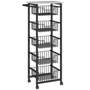 Mobile Kitchen Island with Five Storage Baskets and Lockable Wheels for Easy Movement Grey Black