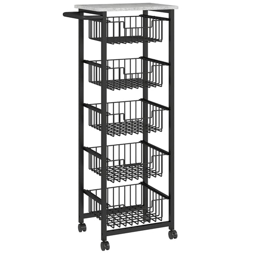Mobile Kitchen Island with Five Storage Baskets and Lockable Wheels for Easy Movement Grey Black
