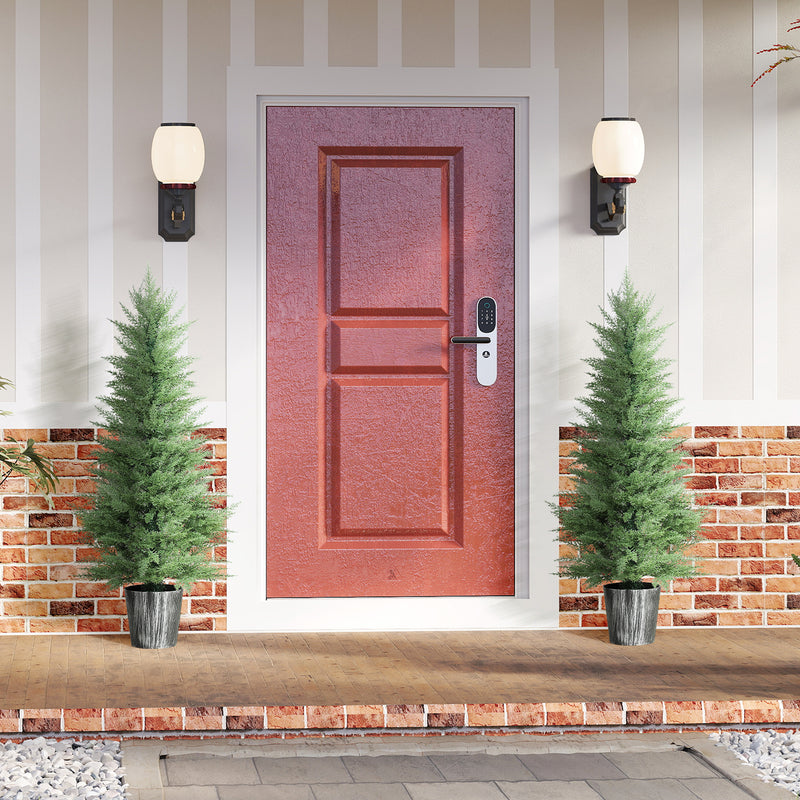Set of 2 UV Resistant Artificial Cypress Trees with Pots for Indoor Outdoor Use, Green