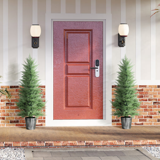 Set of 2 UV Resistant Artificial Cypress Trees with Pots for Indoor Outdoor Use, Green