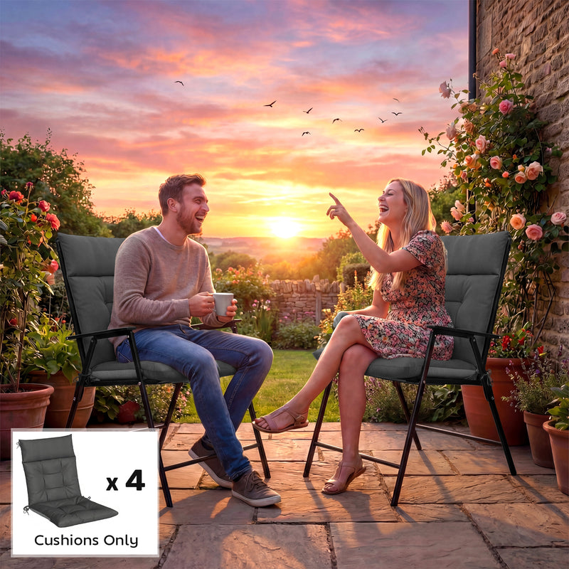 Garden Chair Cushion Set for Outdoor Comfort with Head and Back Support 4 Pack Dark Grey Outsunny