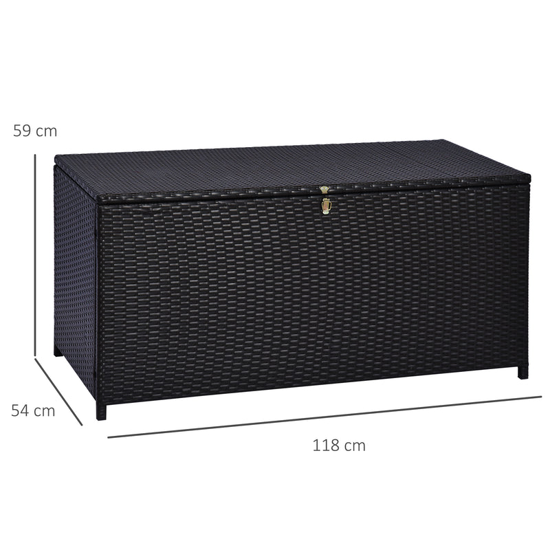 Dark Brown Rattan Garden Storage Box 284L With Gas Lift Lid For Tools And Accessories