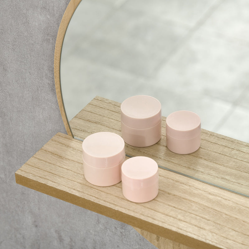 Round Wall Mirror with Built In Shelf for Bathroom or Hallway Display Natural Wood Effect