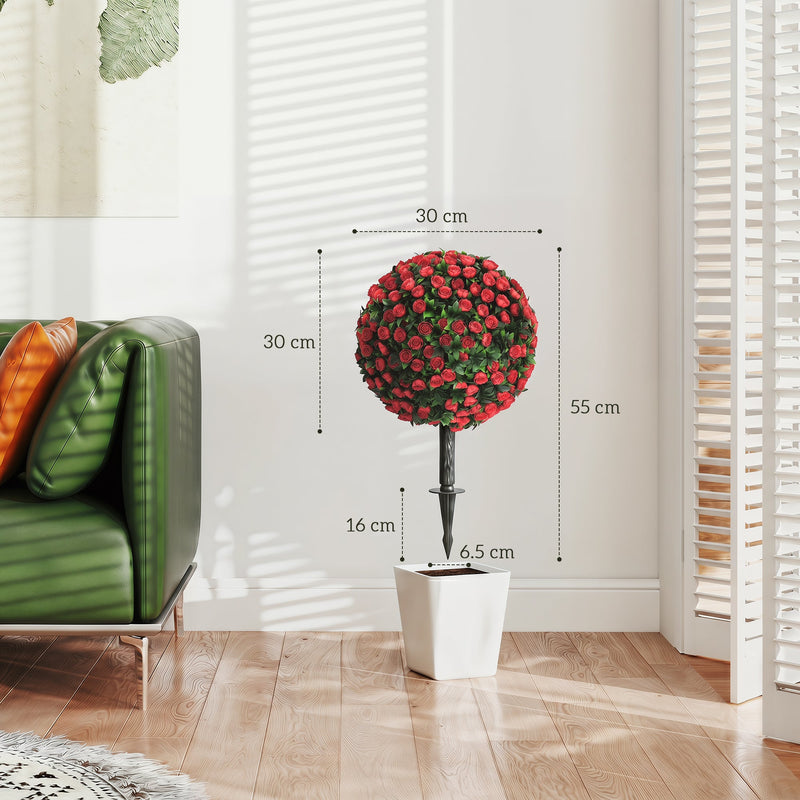 Artificial Rose Topiary Stakes Set of 2 for Easy Year Round Front Door Display