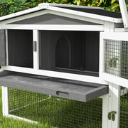 Outdoor Wooden Rabbit Hutch With Run and Sliding Tray Ideal for Guinea Pigs and Bunnies Grey