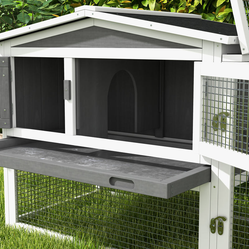 Outdoor Wooden Rabbit Hutch With Run and Sliding Tray Ideal for Guinea Pigs and Bunnies Grey