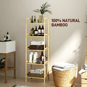 5 Tier Bamboo Bathroom Storage Shelf Freestanding Adjustable Rack Natural Wood