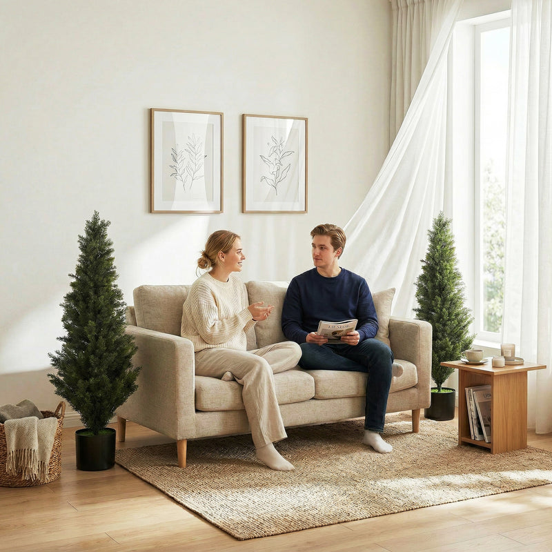 Artificial Cypress Trees Set of 2 for Low Maintenance Front Door Display 120 cm Green Homcom