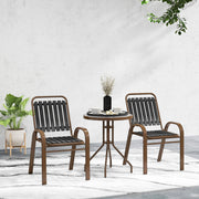 3 Piece Patio Bistro Set with Stackable Chairs and Tempered Glass Table Charcoal Grey by Outsunny