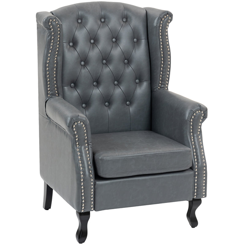Grey Tufted Wingback Accent Armchair with Nailhead Trim Ideal for Living Room or Bedroom
