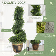 Set of 2 Spiral Topiary Artificial Cypress Trees with Pots for Indoor or Outdoor Use Green