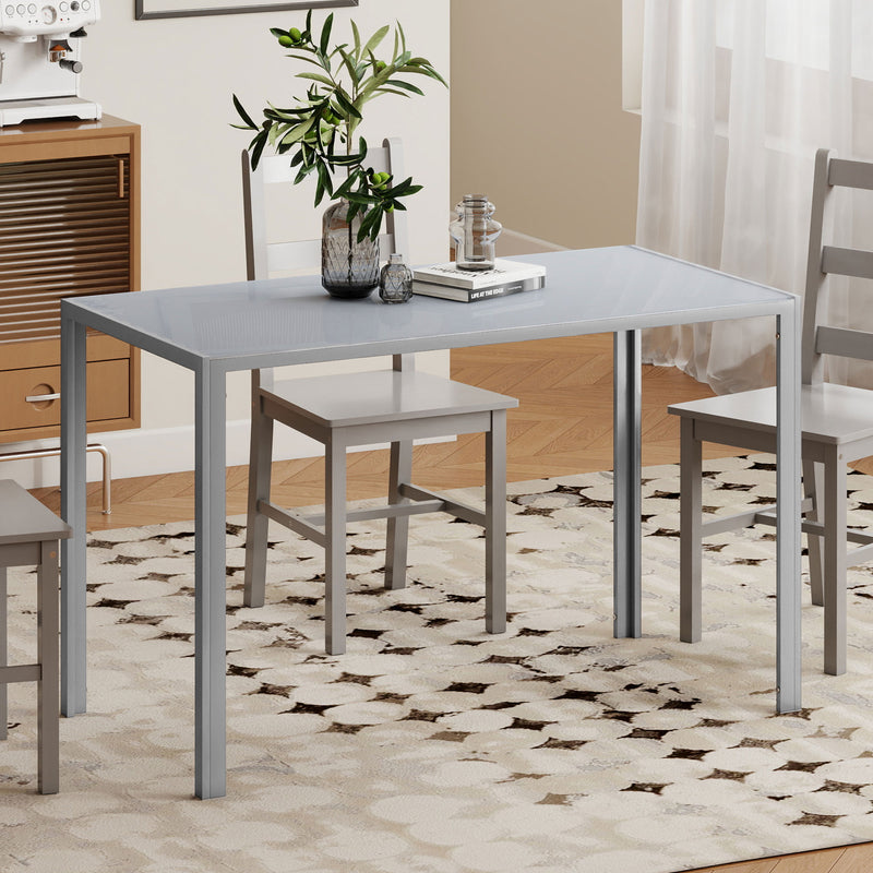 Dining Table for 4 with Easy Clean Glass Top and Steel Frame for Modern Homes Grey AOSOM