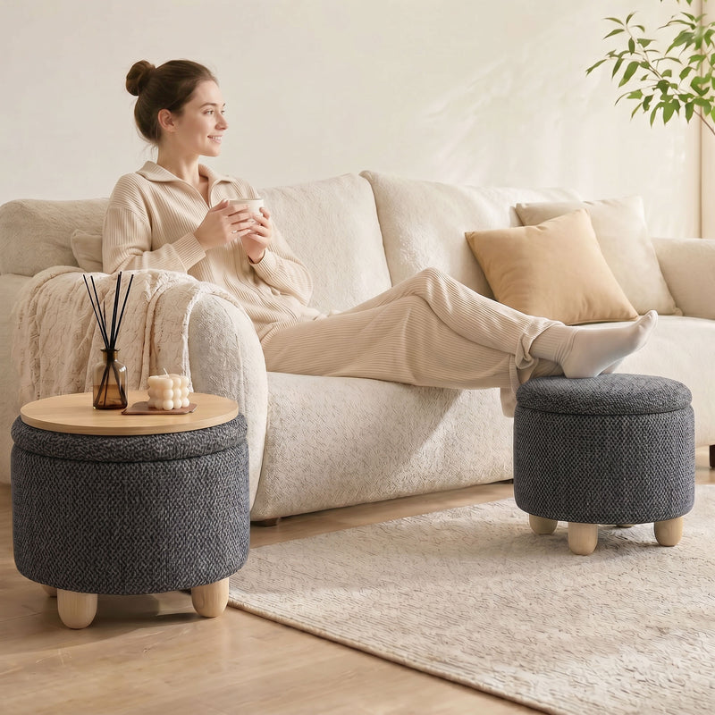 Storage Ottoman with Reversible Lid for Blankets and Remotes Compact Footrest