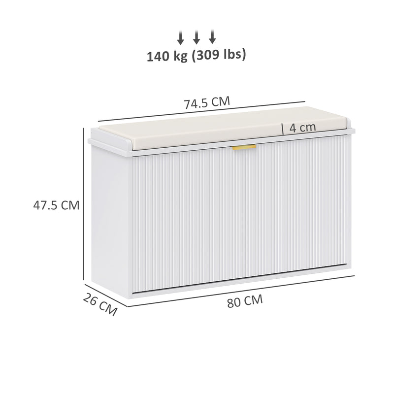 White Shoe Storage Bench with Cushioned Seat and Eight Compartments by HOMCOM