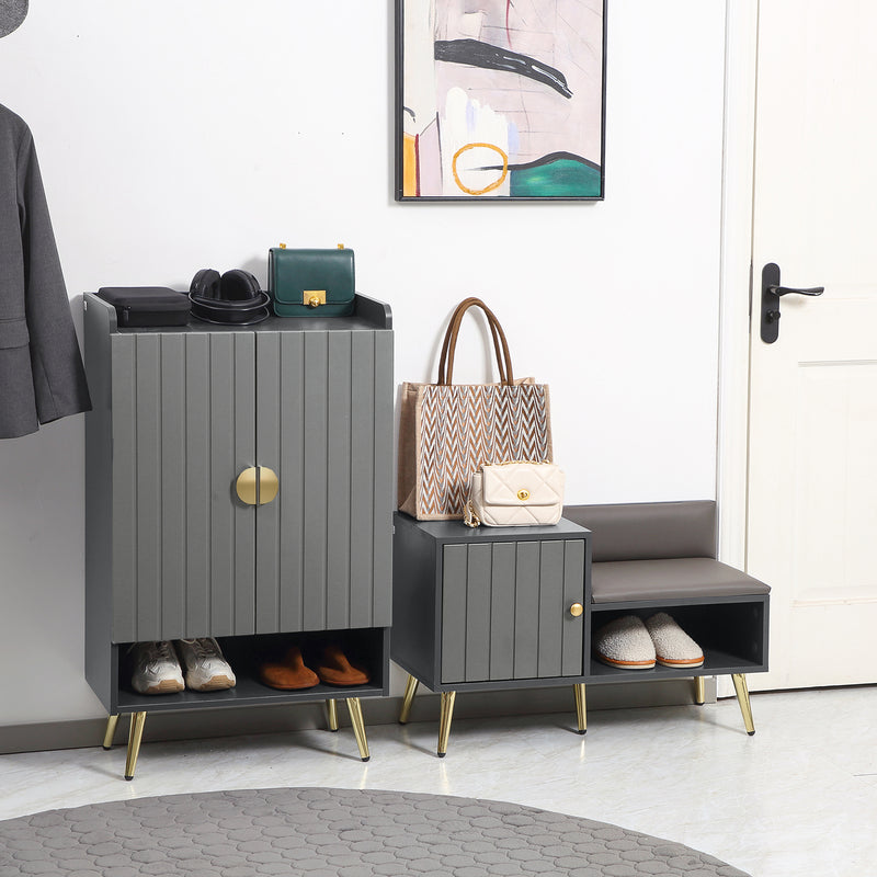 Narrow Shoe Cabinet for Hallway Storage with Adjustable Shelves and Top Tray Grey