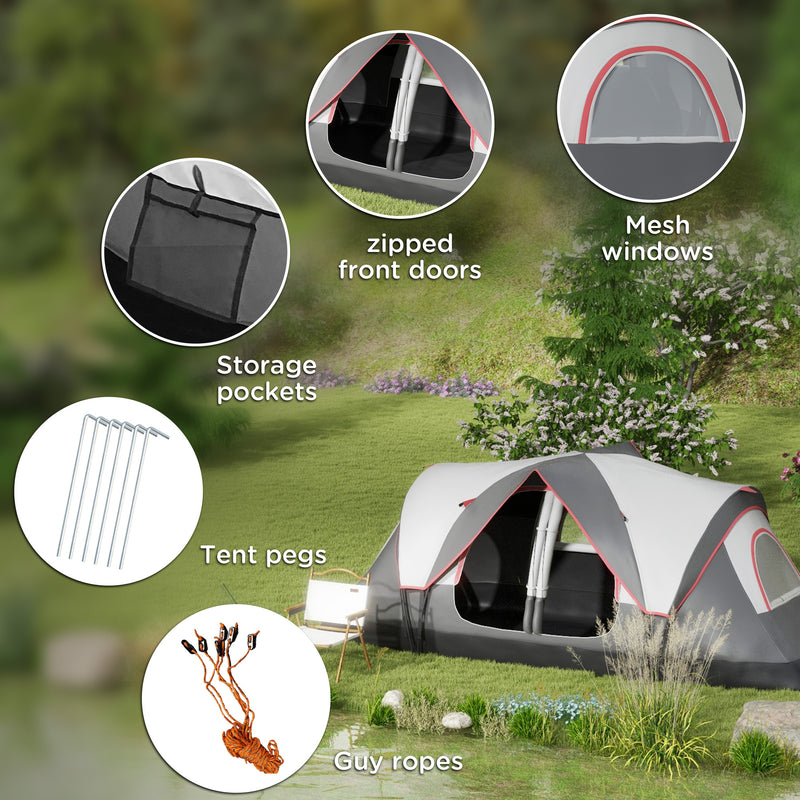 Family Camping Tent with Two Bedrooms and Waterproof Shelter for 6 People Grey