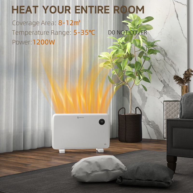 1200W Electric Convector Heater With Thermostat And Timer Freestanding Or Wall Mounted White