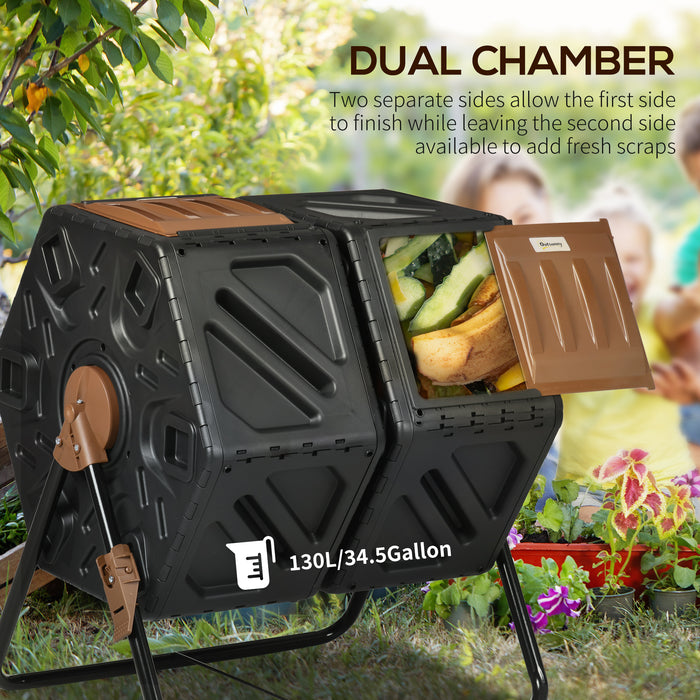 130L Dual Chamber Tumbling Composter for Efficient Waste Recycling by Outsunny