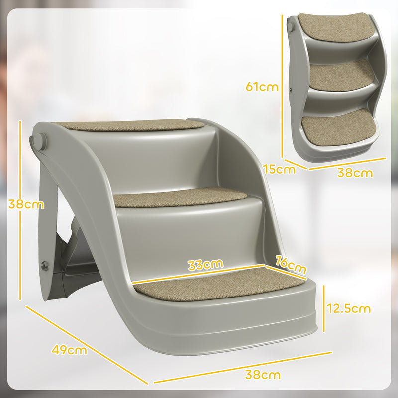 Foldable 3 Step Pet Stairs with Non Slip Mats for Small Dogs Ideal for Sofas and Beds Grey