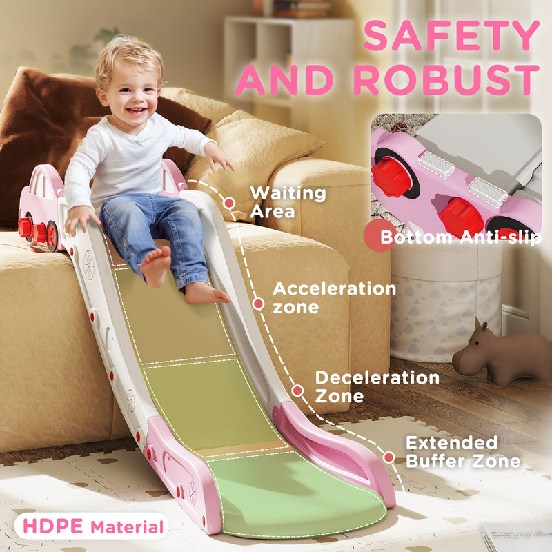 Extended Kids Slide for Bed or Sofa Easy Assembly and Storage for Indoor Play, Pink