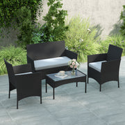 4pc Rattan Garden Furniture Conversation Set with Cushions and Tempered Glass Table for Outdoor Relaxing Outsunny