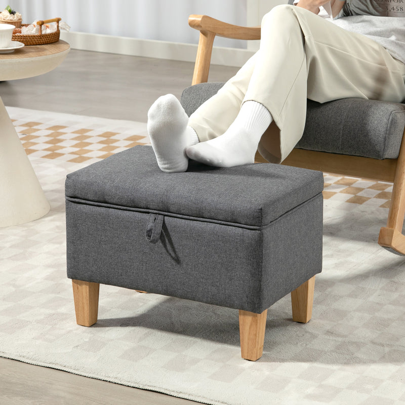 Linen Storage Ottoman with Padded Seat and Wooden Legs Ideal for Bed End or Hallway Charcoal Grey