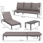 Three Piece Aluminium Garden Lounger Set With Reclining Backs For Outdoor Relaxation