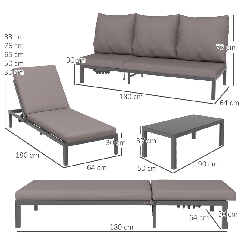 Three Piece Aluminium Garden Lounger Set With Reclining Backs For Outdoor Relaxation
