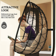 Hanging Egg Chair with Stand Thick Cushion and Headrest for Garden Patio Balcony Khaki by Outsunny