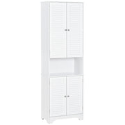 Tall White Freestanding Bathroom Floor Cabinet With Shutter Doors And 3 Storage Shelves