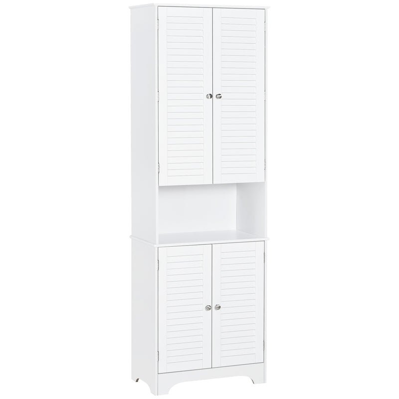 Tall White Freestanding Bathroom Floor Cabinet With Shutter Doors And 3 Storage Shelves