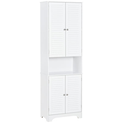 Tall White Freestanding Bathroom Floor Cabinet With Shutter Doors And 3 Storage Shelves