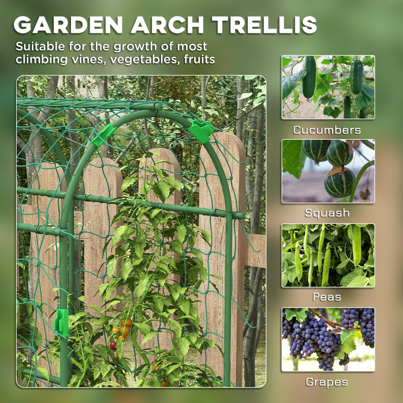 Tall Metal Garden Arch Trellis with Climbing Net Ideal for Outdoor Plants Support Black AOSOM