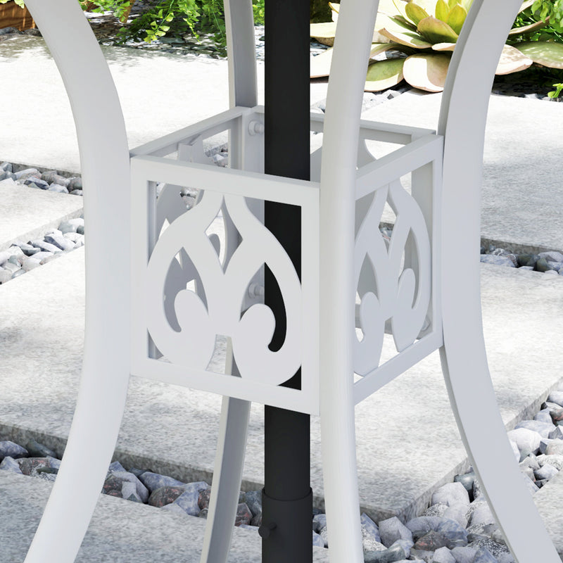 White Round Garden Dining Table 78 cm Cast Aluminium with Parasol Hole by Outsunny