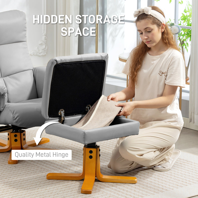 Recliner Swivel Chair with Footstool and Storage for Living Room Comfort, Light Grey