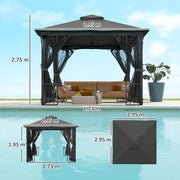 Dark Grey 3 x 3m Garden Gazebo Outdoor Canopy with Netting and Metal Frame by Outsunny