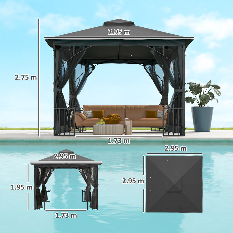 Dark Grey 3 x 3m Garden Gazebo Outdoor Canopy with Netting and Metal Frame by Outsunny