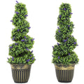 Set of 2 Artificial Boxwood Spiral Topiary Trees with Lavender in Pots 90cm for Indoor Outdoor Decor