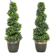 Set of 2 Artificial Boxwood Spiral Topiary Trees with Lavender in Pots 90cm for Indoor Outdoor Decor