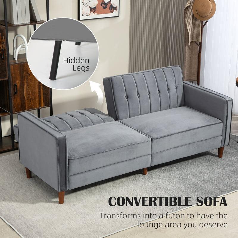 Dark Grey Velvet Feel Three Seater Sofa Bed with Cushioned Seat by HOMCOM
