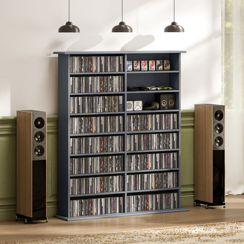 16 Compartment Media Storage Shelf With Adjustable Shelves For Home Or Office Grey