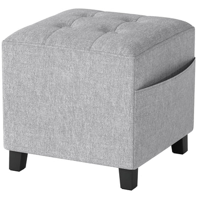 Small Light Grey Linen Ottoman Footstool With Side Pocket And Padded Seat For Living Room Homcom