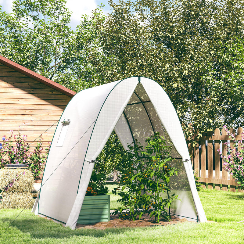 Walk In Tunnel Greenhouse With Screen Windows And Sandbags For Garden Growing White AOSOM