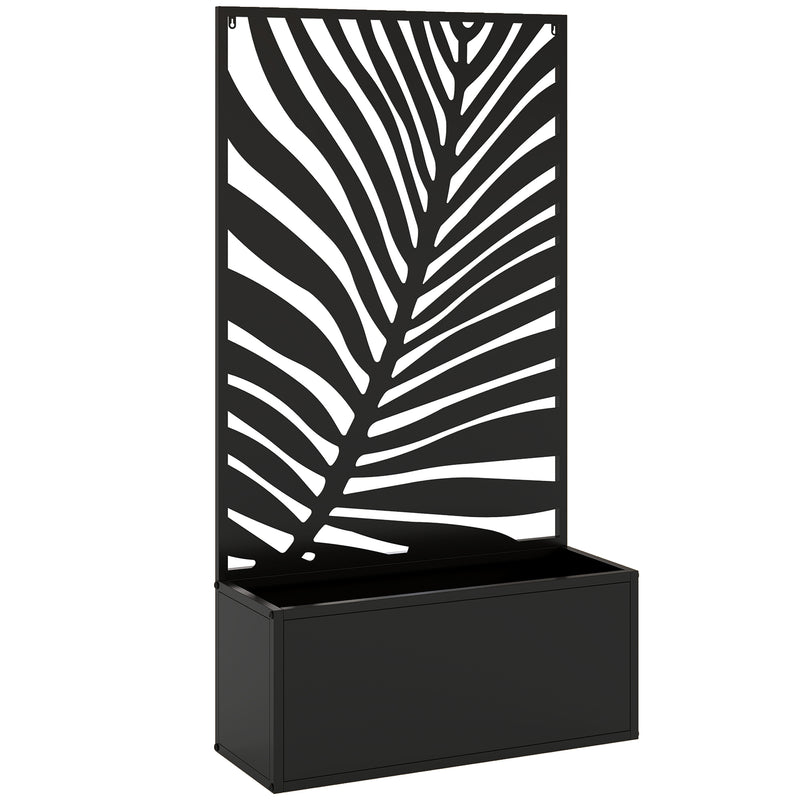 Metal Planter with Leaf Trellis for Climbing Plants and Outdoor Gardening Black