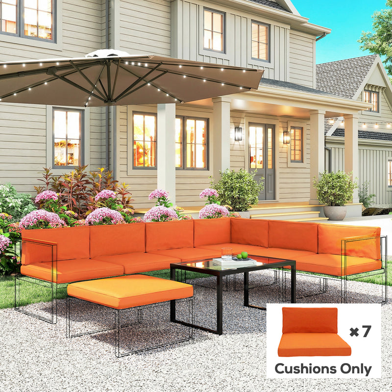 Rattan Furniture Replacement Cushion Set for 7 Seat Garden or Dining Set Orange